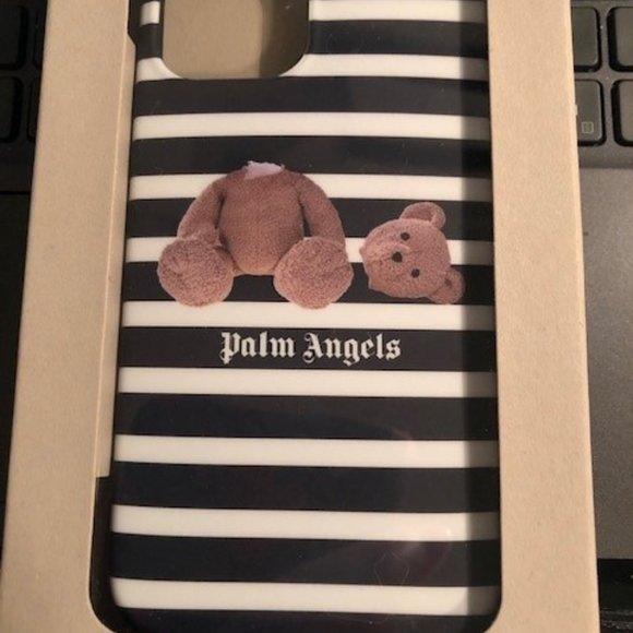NEW $180 AUTHENTIC PALM ANGELS STRIPED TEDDY BEAR IPHONE 12 / 12 PRO PHONE CASE